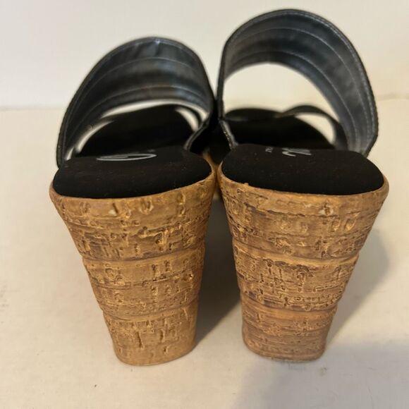 ONEX MADE IN ITALY SIZE 8.5 WOMEN'S BLACK OPEN-TOE SLIPON 3.5" WEDGE SANDALS 39 - Picture 6 of 10